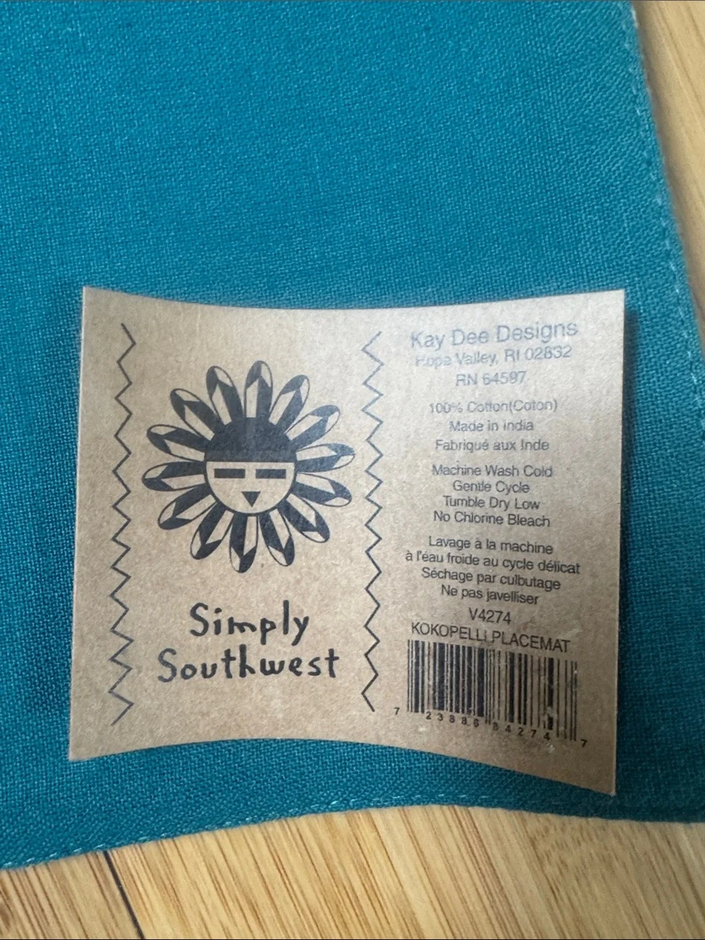 Southwestern Kokopelli Stripe Placemats - Teal, Tan, Brown - set of 4